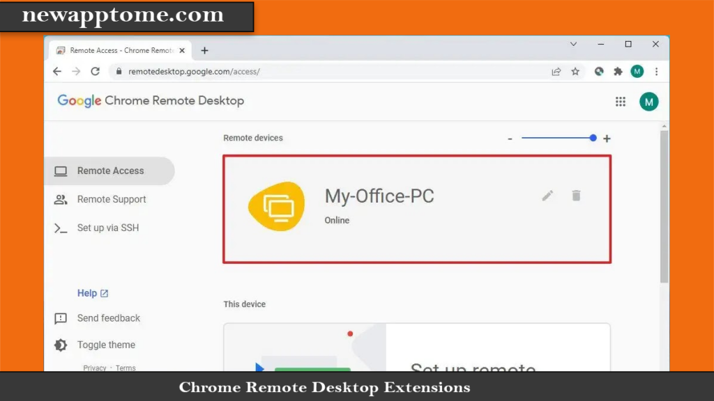 Chrome Remote Desktop Extensions select devices