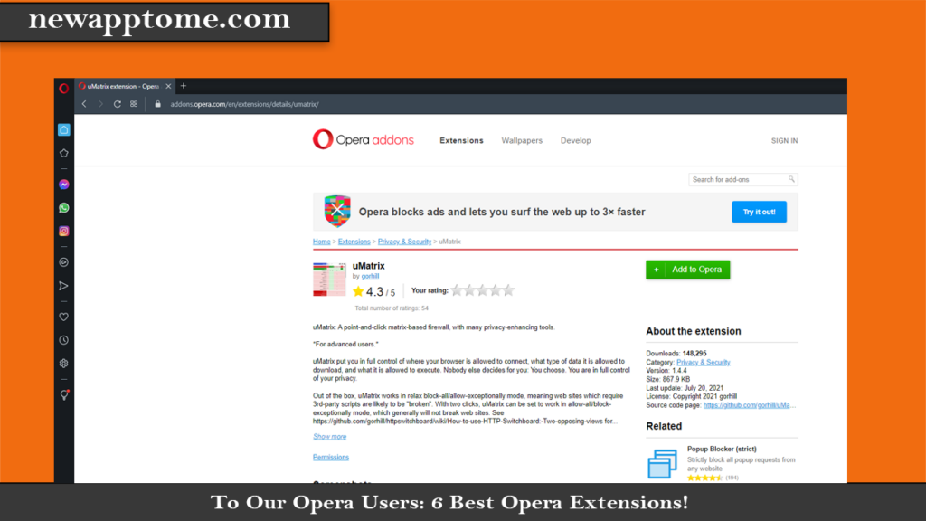 To Our Opera Users: 6 Best Opera Extensions! umatrix