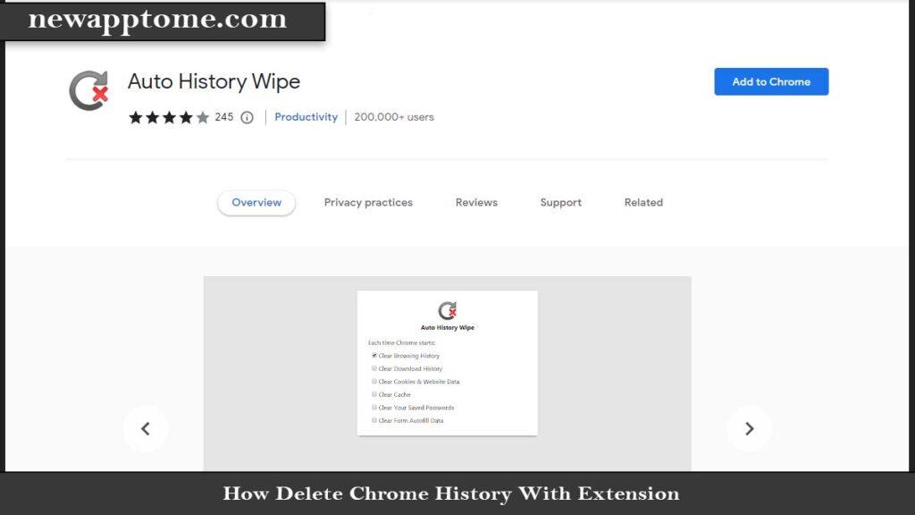 Delete Chrome history with  Auto History Wipe 
